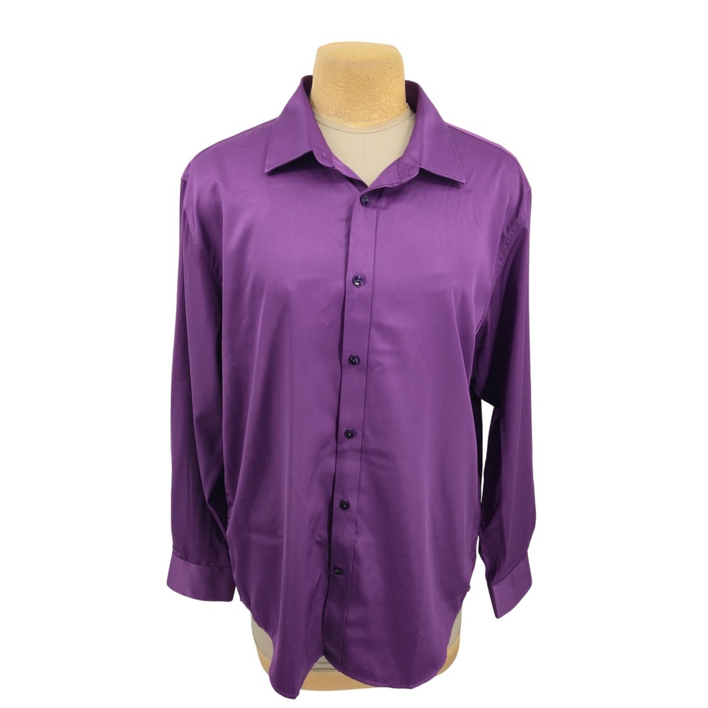 FLEX Button Down Shirt Mens XL Purple Solid Luxury Collection Long Sleeve